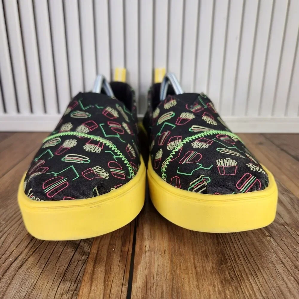 TOMS Venice Late Night Food Print Canvas Mens Size 12 Black Yellow Loafers Shoes
